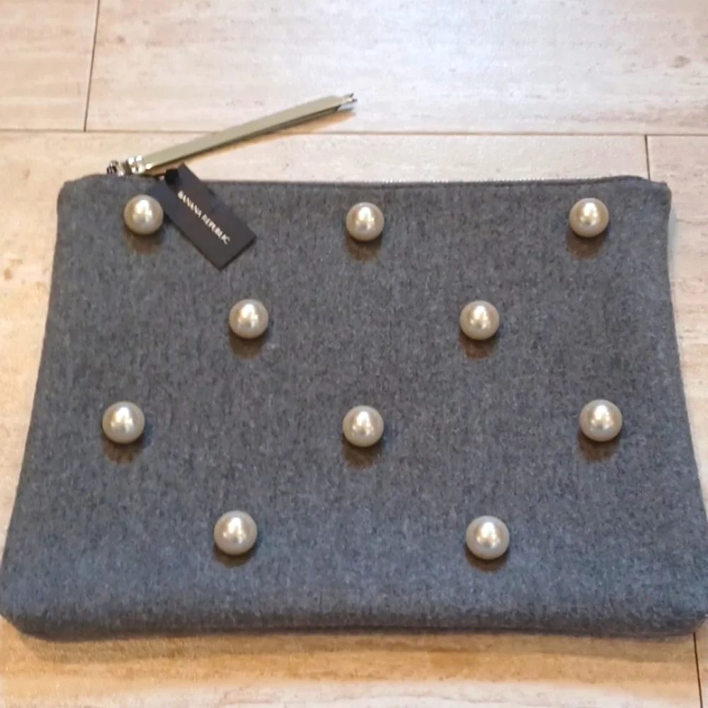 New Banana Republic Gray Wool/Flannel Oversized Clutch
